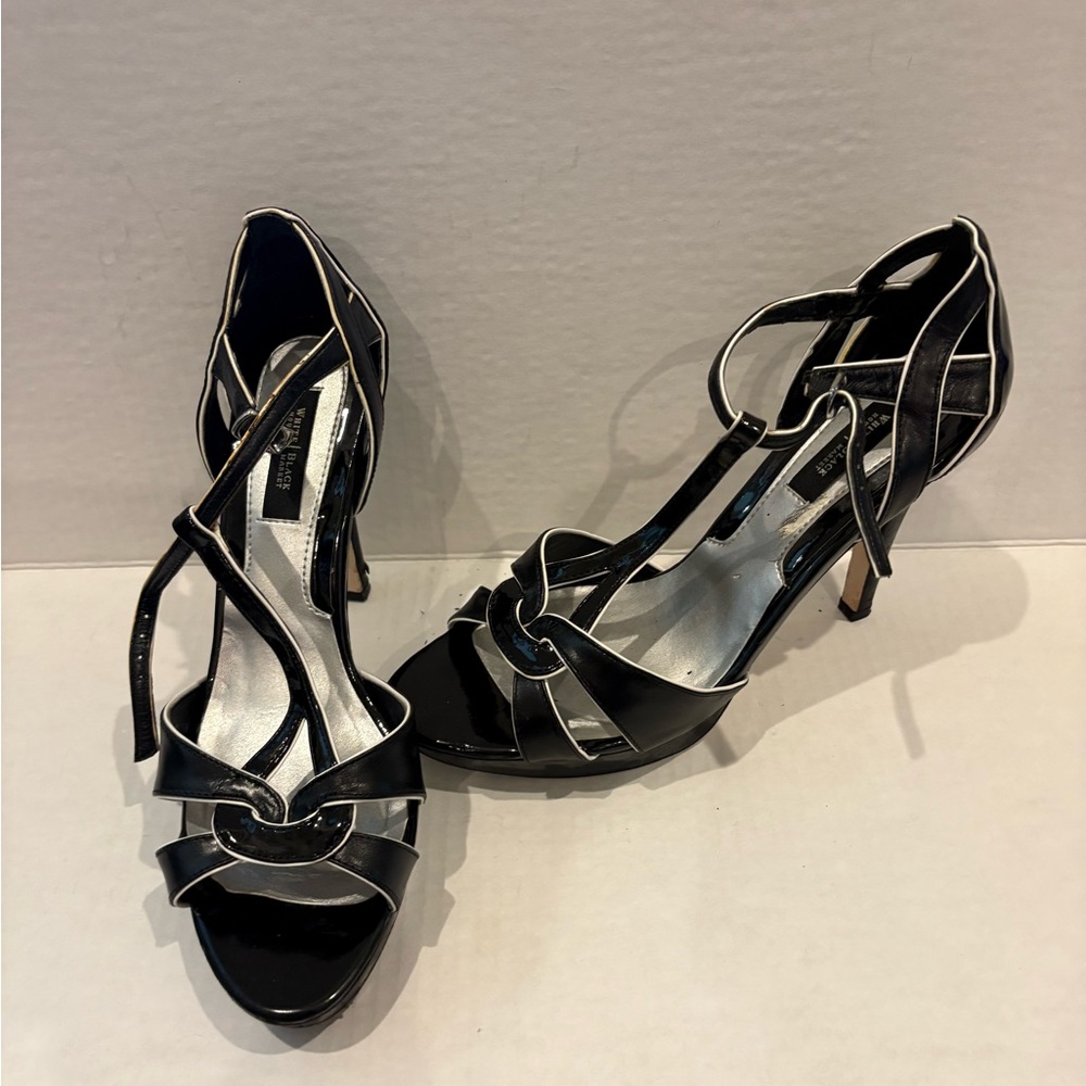 White House Black Market Black and Silver Strappy Heels